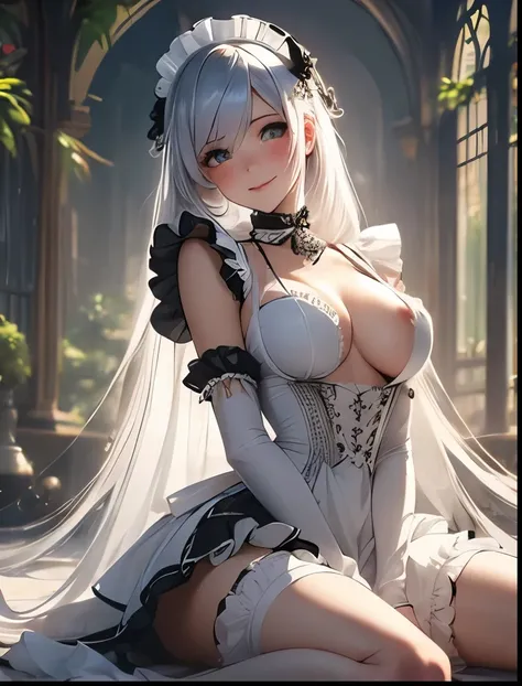 （（（ＳＦＷ、Precision、Highest quality、A first-class masterpiece、Normal body、8k、  Detailed Face 、Ultra-precision、 Normal hand、５refer to、Highest）））、 pretty girl、 Silver Hair、 slender、Big Breasts、delicate、daughter、The Fall of Slaves、masochist、 can be used、 Ultra T...