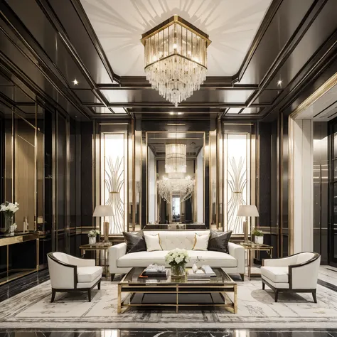 IVORY TOWERS, "Art Deco style . geometric shapes, bold colors, luxurious, elegant, decorative, symmetrical, ornate, detailed"