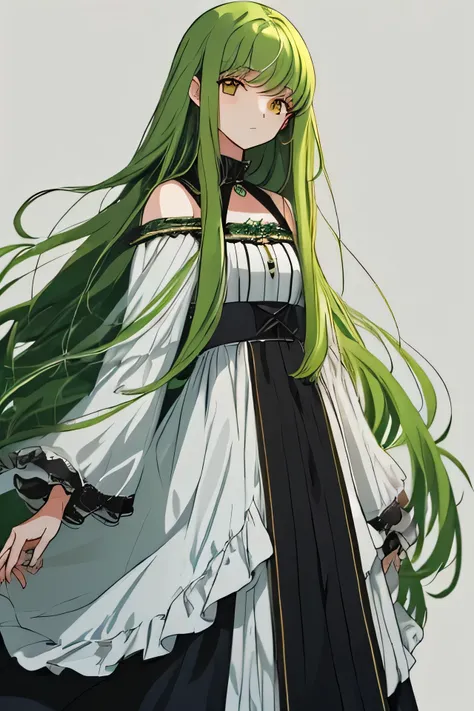 score_9, score_8_up, score_7_up, simple background,
1girl, jfcut, long hair, dress, green hair, parted bangs, 
 