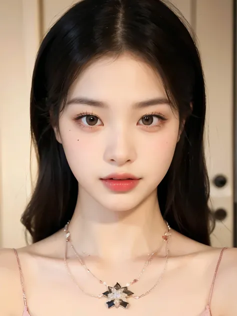 1girl, (8k, best quality, masterpiece), (realistic, photo-realistic:1.37), ultra-detailed, Medium length, Natural and beautiful hair, uniform hair color, The background is simple and clean, korean girl, beautiful girl, detailed teeth, detailed eyes, natur...