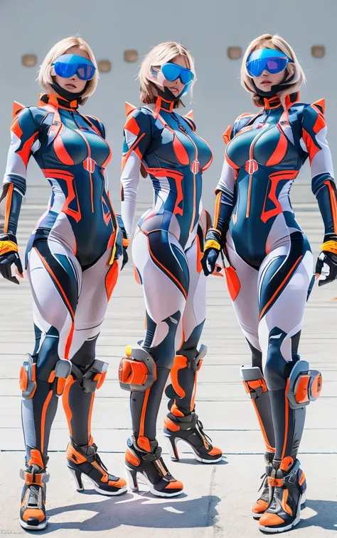 ((Best Quality)), ((masutepiece)), (Detailed: 1.4), (Absurd), Caucasian female fighter pilot ready for war, front walking, muscular sculptural body defined, Closed mouth, muscular body covered by technological clothing, Neon Genesis Evangelion Suit, Cyberp...