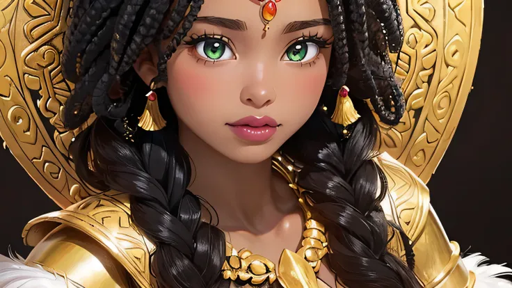 (((a close-up of the girl covering her breasts with her palms))), Highly detailed texture of the face and skin, big green eyes , juicy lips, bimbo lips, pele morena, (black afro curly hair), (pele morena), detailed eyes, double eyelids , black afro curly h...