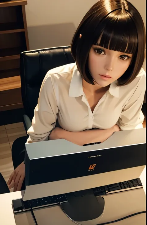 Full body mannequin, The mannequin is a woman, The mannequin is 35 years old., The mannequin is 165 cm tall ,  mannequin gently hugging the mouse has white skin, the mannequin has brown hair, and the mannequin has straight bangs, Mannequin has a thin face,...