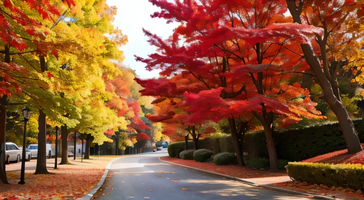 Scenery with red leaves in autumn,