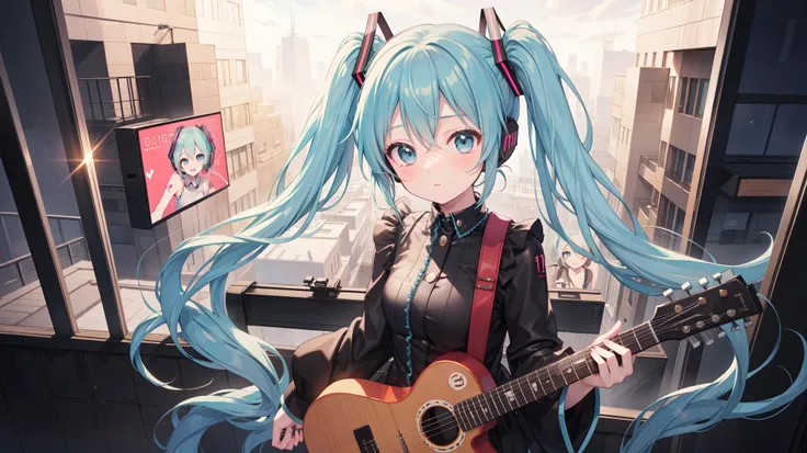  best quality,  high definition , Hmmmm,  Perfect Pixel , 4K、 Hatsune Miku、 cool costume、Live Performance Venues