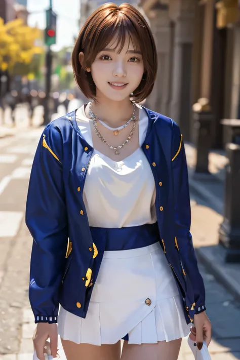 ( Holiday Downtown : 1.5)、(An 18-year-old woman with a small face and a nice smile : 1.5)、( best quality: 1.4)、(Super detailed)、( very detailed )CG unified 16k）、 perfect figure and female beauty ：1.4、 brightly colored beauty ：1.2、 very detailed な、 High qua...