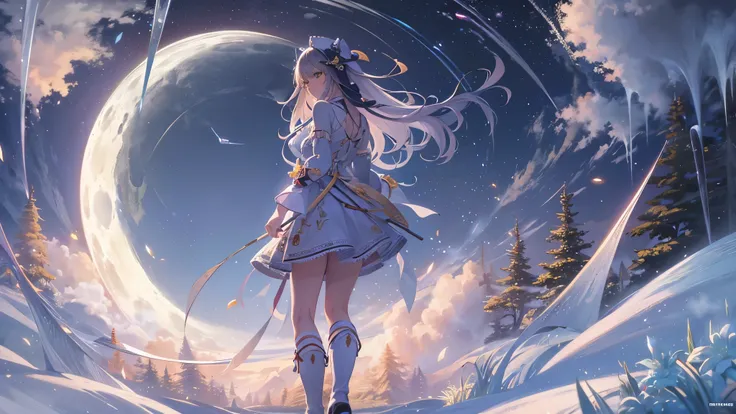 (( best quality)),( ultra high resolution),(Super detailed),( detailed description ),(( best CG )),(masterpiece), highly detailed art ,( Art with precise details:1.5), Sparkle of ice, Drops of the Moon, Falling Stars, Whispers of the Wind 