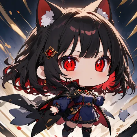 masterpiece,  top quality , 非常にdetailedな, cipher, a girl,  long black hair , bright red eyes, cat ears, black cape, fluffy neck,...