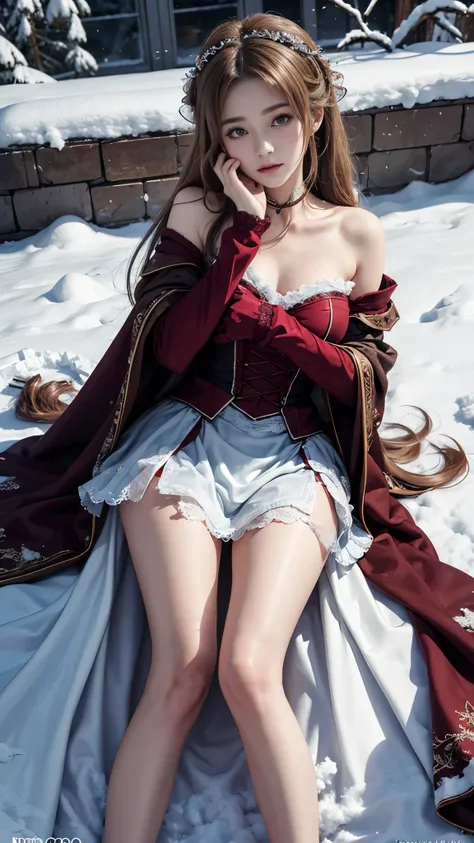 （8K，RAW photos， best qualtiy， tmasterpiece：1.2），（realisticlying， photograph realistic：1.4)，Hide your face with sadness，
Lolita costume，Lace， Aerith Gainsborough， The upper part of the body，upper legs，Lace， undergarments，exposed bare shoulders， do lado de f...