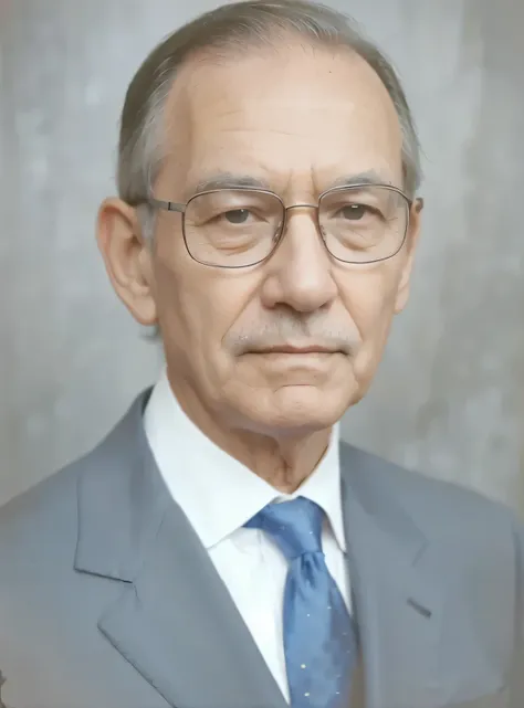 grandfather with glasses wearing a blue suit and red tie