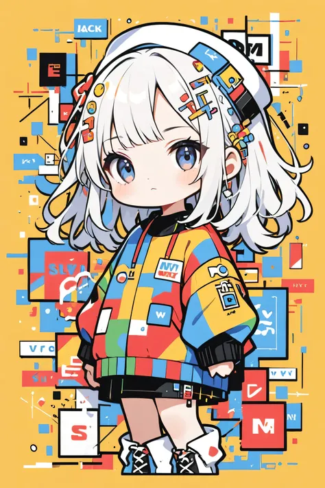 Ultra-realistic Seizo Watase style, Simple line acronym abstract art, Cute design, (((Background is discarded))), Street fashion,