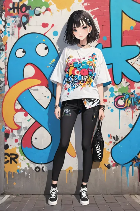 Ultra-realistic 藤ちょこ style, Simple line acronym abstract art, Cute design, Street fashion, Cute Amoeba , The background is a stylish graffiti