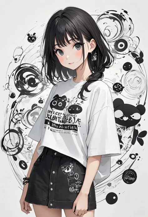 Ultra-realistic Hayao Miyazaki black and white style, Simple line acronym abstract art, Cute design, (((Background is discarded))), Street Style, Cute Amoeba