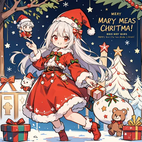  poster making ,rens Day , Christmas,1 ,A smile,silver hair,hexenhaus, Santa Claus in red clothes, Santa Claus red hat ,Currently , Christmas tree,Teddy bears, gingerbread man ,Yuki, happy, happy,jump,  happy --v 6