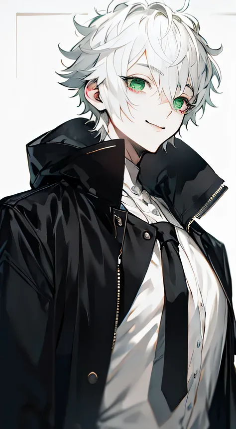 whole bodyっぽい,masterpiece, 最 high quality ,  high quality ,   super detailed  , male,  alone,   black background, White hair, Short hair,  green eyes, Dangerous, Perfect FoneCe  , Standing photo , whole body diamond shaped pupils,  Perfect FoneCe  ,  Perfe...