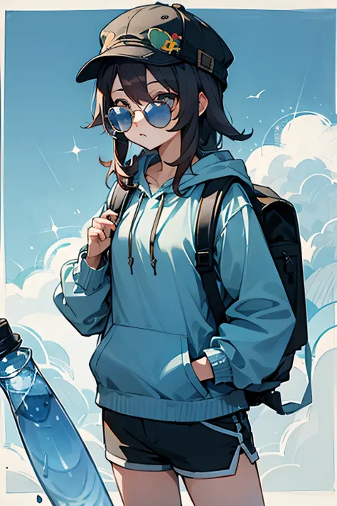  girl,sunglasses,Cap Hat,Backpack,Shorts, HOODIE,Mokochi,Ramune
