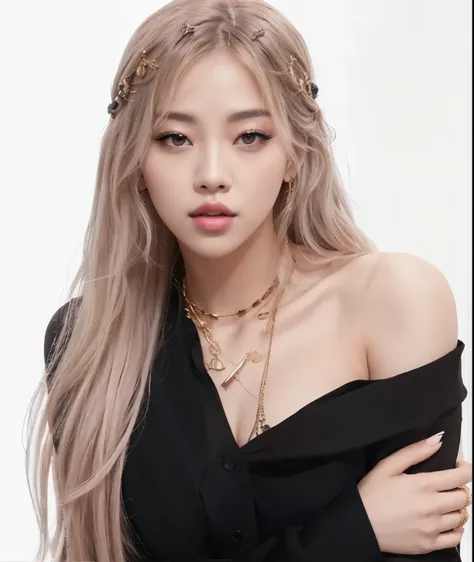 Araffe Woman with long blonde hair wearing a black blouse and a gold chain necklace, roseanne park of blackpink, Retrato de jossi de blackpink, jossi de blackpink, Lalisa Manoban of Blackpink, Lalisa Manobal, Blackpink Jisoo Portrait, jisoo of blackpink, j...