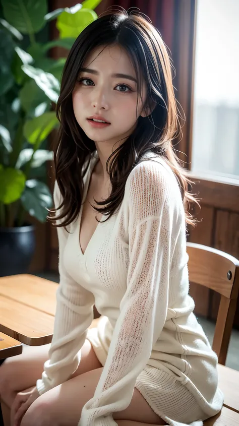  table top ,  best quality, shape, 非常に Detailsな,  Details,  high definition , 8k wallpaper,  perfect dynamic composition,  beautiful details ,   natural lips, Long sleeve black knit dress,  small breasts,  ランダムにcuteポーズ, RAW photo,K-POPアイドルの顔,cute, face，cer...