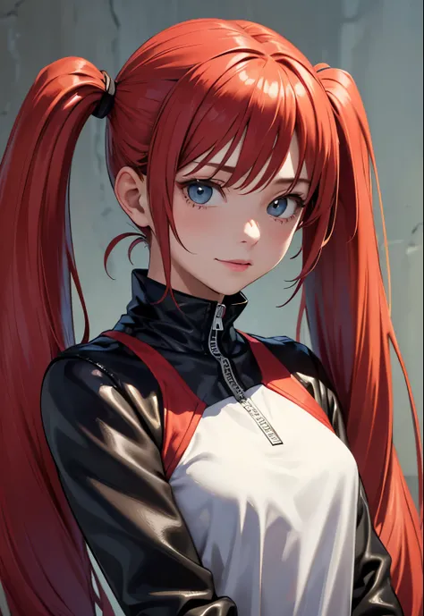 (8k), ( best quality), (masterpiece:1.2), ( ããããa¼ ãããããããã ), (Realistic:1.37), 18 year old girl backstreet, horizontal background, ( twin tails), (Angle of gaze), (whole body), long red hair and long red hair , Swinging Hair, ( Sportswear ), Leather Ja...