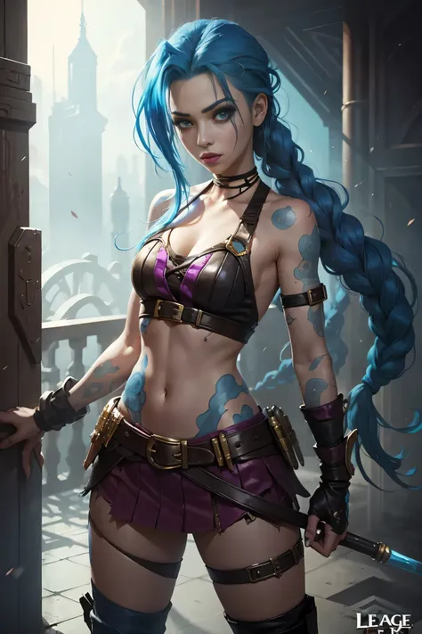 1girl, blue hair, ready to fight, best art, high details, high quality, perfect , dynamic, jinx, league of legend 
