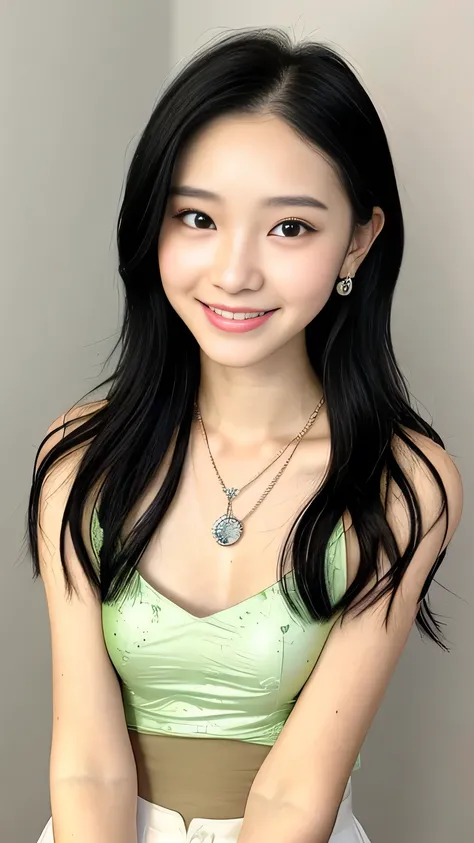 Fancy College Girl、petite person、(nude)、Fancy piercings、a necklace、 black hair、(Slimed、small tit、flat 、small )、Photorealistic、detaileds, Skin texture,  ultra-detailed、Delicate and sexy collarbone、a smile、Super detailed face、detailed lips、A detailed eye、 do...