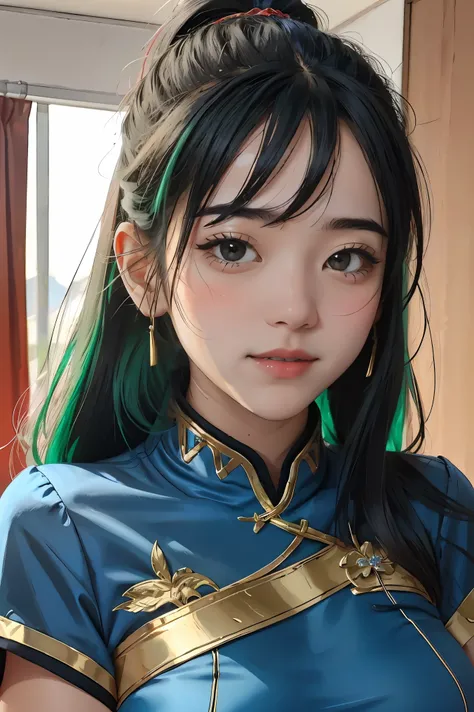 (masterpiece, best quality),  intricate details,
1girl,   lyn_(fire_emblem), 1girl, solo, ((green hair)), long hair, green eyes, high ponytail, blue dress, large breast, jewelry, fingerless gloves. hair ornament, lyn_(fire_emblem),
 BDSM,slave,Rubber,Black...