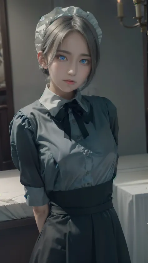 1girl,mature female,huge breasts, gray hair,
BREAK ((maid costume, maid outfit, ( waitress ):1.2),
BREAK ((ARMS BEHIND BACK:1.5)),
BREAK (masterpiece:1.2), best quality, high resolution, unity 8k wallpaper, (illustration:0.8), (beautiful detailed eyes:1.6...
