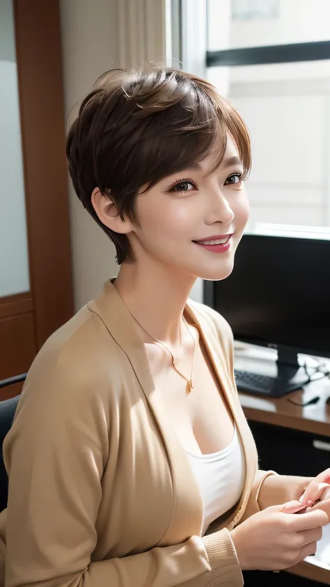 ((   best quality, 8k,    photorealistic look  :1.3、delicate、  Details:1.3、 Ultra-fine、masterpiece: 1.3))、（(Slender body型、Slender body:1.3)）、((( Stylish, Graceful, Beautiful Woman 、 Career Woman in Her 40s )))、((Beautiful Makeup、Vivid Shiny Lips  )),(((Sag...