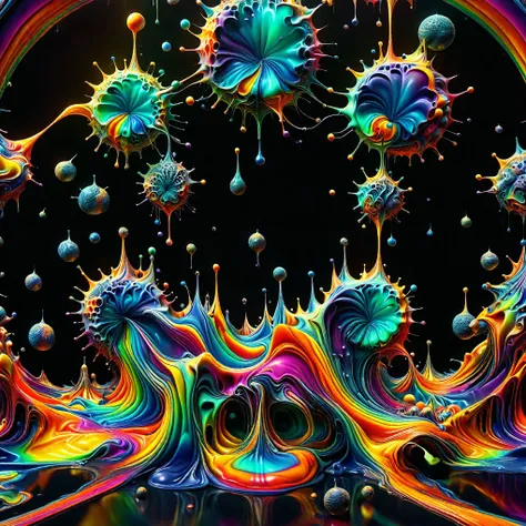 a psychedelic dream, vibrant colors shimmering, glass morphing from colors, intricate rainbow patterns, perfectly formed symmetr...