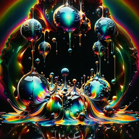 a psychedelic dream, vibrant colors shimmering, glass morphing from colors, intricate rainbow patterns, perfectly formed symmetr...