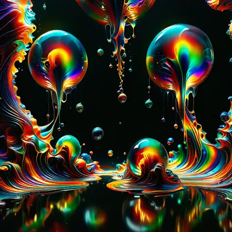 a psychedelic dream, vibrant colors shimmering, glass morphing from colors, intricate rainbow patterns, perfectly formed symmetr...