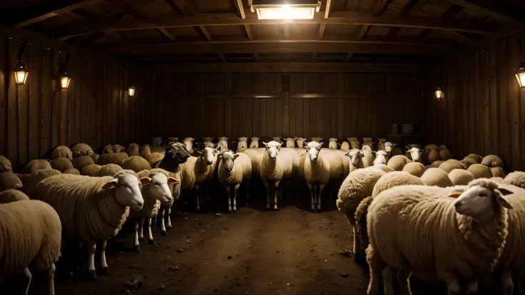 realistic shepherds with sheep , in a shelter , during the night, photograph,  shallow depth of field , confusion, céu noturno with shining star of bethlehem above ,  volumetric lighting , From the surgical station taken with proof , 24mm, f1.8,david lazar...