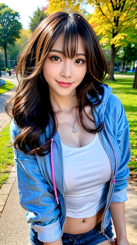 seed;2372725988,(close-up:1.2))、((Front hair:1.3))、(( best quality, 8k, masterpiece: 1.3)), concentrated: 1.2, Cute 1, nipples standing、  perfect beauty: 1.4,(( Colorful、 Hoodie、 denim miniskirt that stretches a lot:1.2)), very detailed face and skin textu...