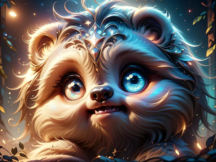 Magical Fantasy Creature, (Best Quality, Masterpiece, Representative Work, Official Art, Professional, Super Detailed, 8k:1.3), (Photorealism:1.2) Super Cute, Big Eyes, Soft, Soft Nose, Fluffy, Two-Toothed Smile, Sloth in Natural Background, Realistic, Bea...