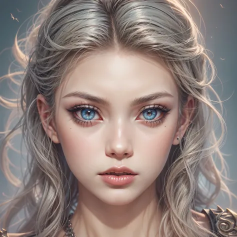 a close up of a woman with blonde hair and blue eyes, detailed matte fantasy portrait, digital fantasy portrait, fantasy art portrait, fantasy portrait, artgerm portrait, fantasy art style, fantasy portrait art, artgerm. high detail, stunning anime face po...