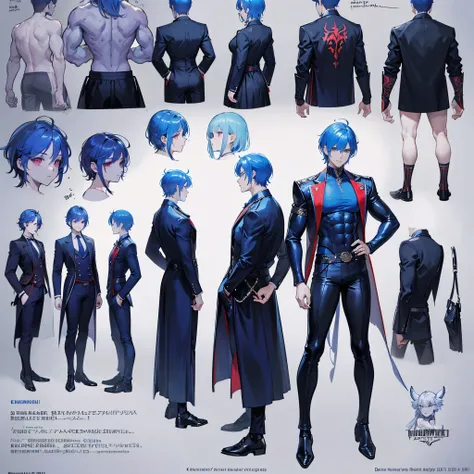 (Masterpiece, best quality), detailed, 1 man, ((character concept art)), ((character design sheet, same character, front, side, back)), full body, body complete, 1 Male demon, 1 Man demon, Detailed face, character design sheet，full bodyesbian, Highly detai...