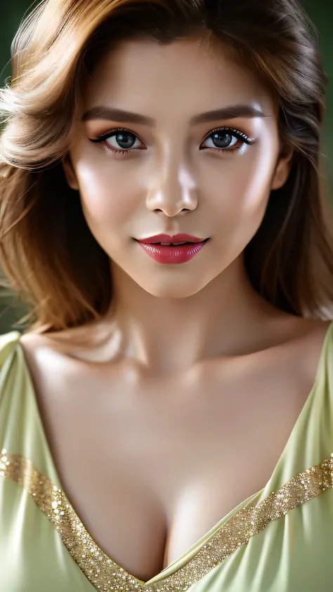 (highest quality、table top、8k、best image quality、Award-winning work)、(one young girl, :1.3)、no sleeve, (red eyeshadow:1.2)、perfect makeup、long eyelashes、Super high-definition sparkling eyes、ultra high definition hair、ultra high resolution glossy lips、Super...