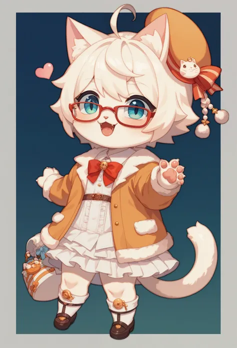 a close up of a cartoon character wearing a hat and glasses, a pastel by Kanbun Master, pixiv, furry art, 2 d anime style, kemonomimi, fursona!!!!, chibi, seasons!! : 🌸 ☀ 🍂 ❄, fursona wearing stylish clothes, catboy, anime moe artstyle, full body adoptable...