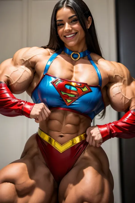 gorgeous teen Latin girl female bodybuilder. wearing their thong bottom TIGHT SHINY supergirl costumes and high heels and tight spandex mini skirts. (((jacked muscular physique))) SMILE (((MASSIVE POWERFUL MUSCLES)))