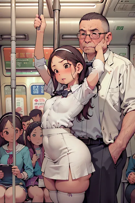 (SFW), ((photorealistic)), (masterpiece), (best quality:1.3), absurdness, [:intricate details1.3], SFW, realistic, masterpiece, (((VERY crowded subway train interior detailed scenario, VERY crowded subway train interior detailed background))), standing ins...