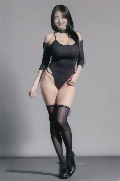 black pantyhose, full body, standing on the live stage