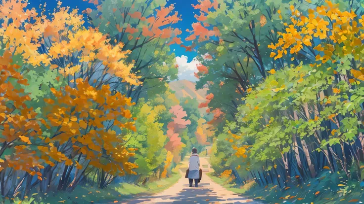 Think about the image that comes to mind from the title and poem below. Title: Seki Pass. The whispering voices of the green trees. Surrounded by the colors of the season. Walking the road with hope in my heart. The sky where a new view spreads.