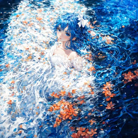 anime girl with blue hair and white dress standing in water, anime art wallpaper 8 k, wallpaper anime blue water, anime art wallpaper 4 k, anime art wallpaper 4k, anime style 4 k, anime wallpaper 4k, anime wallpaper 4 k, beautiful anime artwork, digital ar...