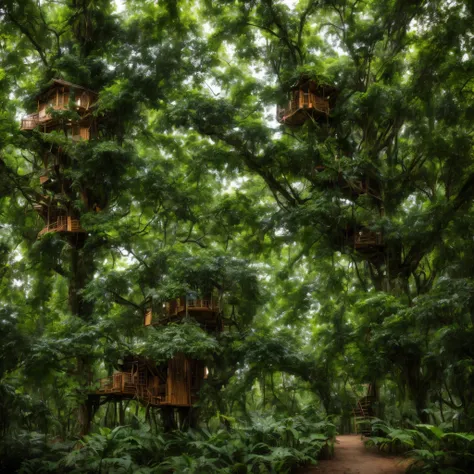 beautiful jungle tree house,cinematic, (masterpiece),vibrant