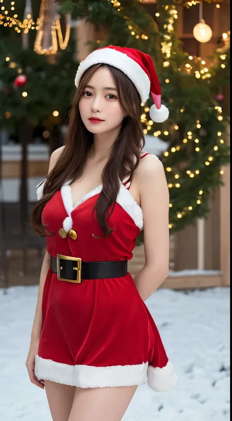 masterpiece,   best quality, shape, Very     Details,     Details,  最   nothing の8K壁紙,    perfect dynamic composition with bare shoulders  ,    beautiful details   ,    Look ahead，  natural lips,(      Santa Claus Costume   :1.5), ，    miniskirt that snaps...