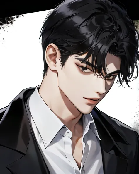 Mafia, A 20 year old man, jet black hair, black eyes, shirt, close up look.