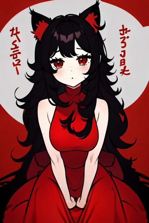 text,  lyrics,  masterpiece, beautiful, faults , fall, alone, bride, red dress, junkotvv black hair, fringe, cat ears, red eyes