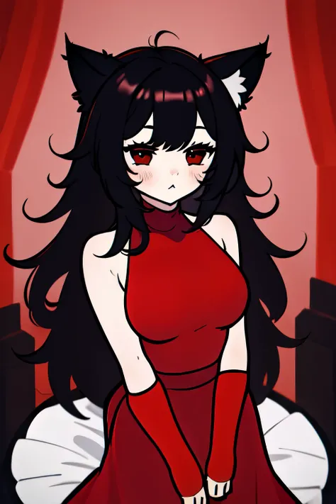 text,  lyrics,  masterpiece, beautiful, faults , fall, alone, bride, red dress, junkotvv black hair, fringe, cat ears, red eyes