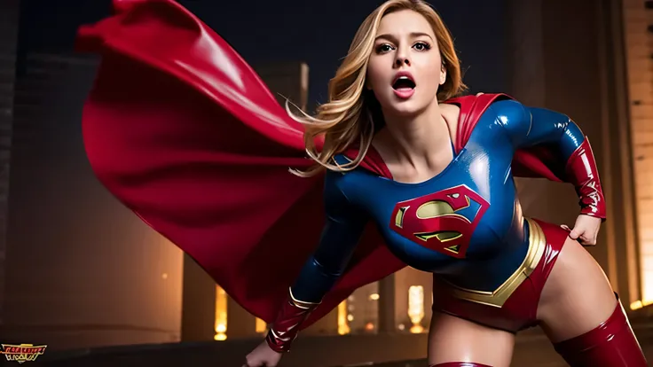 Big tits beauty, Supergirl Costume, latex, tall, Sexy body, Sharp Eyes, deep neckline, realistic, cinematic, hot, sexy, screaming