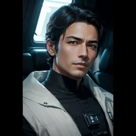 arafed man in a car looking at the camera, an imperial agent from star wars, jacen solo, in a star wars sequel, inspired by Raymond Han, from a 2 0 1 9 sci fi 8 k movie, rey, sitting in his tie fighter, from the mandalorian (2019), inspired by Adam Dario K...